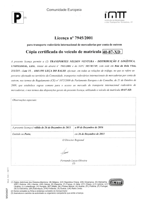 Licenças Ciruculação Viaturas - IMTT