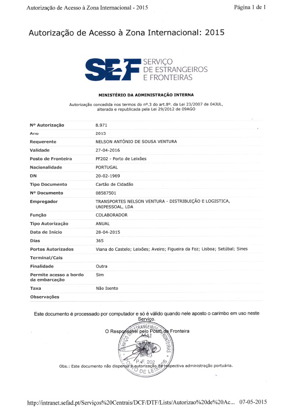 Autorização de Acesso à Zona Internacional - SEF